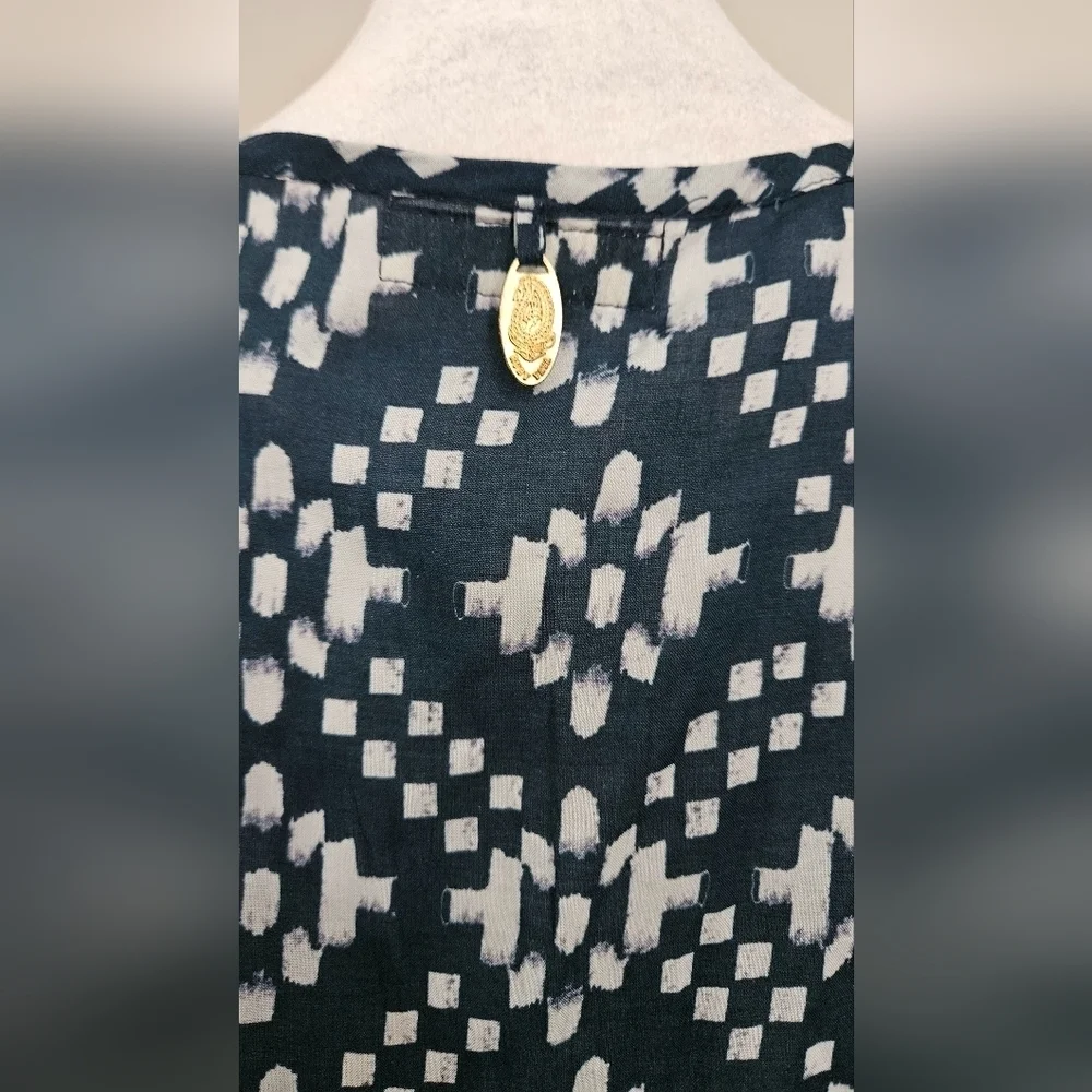RubyYaya Beaded Boho Maxi Dress Blue White Geometric Print Size M - Picture 16 of 16
